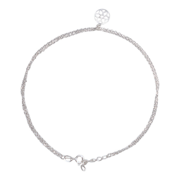 Teesta Teesta Floral Charm Silver Anklet