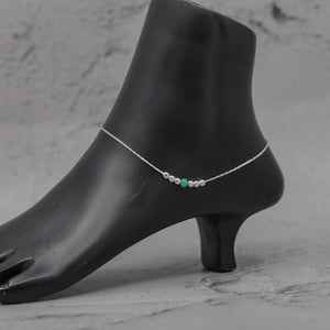 Teesta Teesta Silver Emerald Bead Anklet