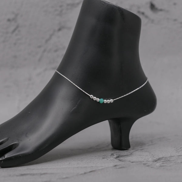 Teesta Teesta Silver Emerald Bead Anklet